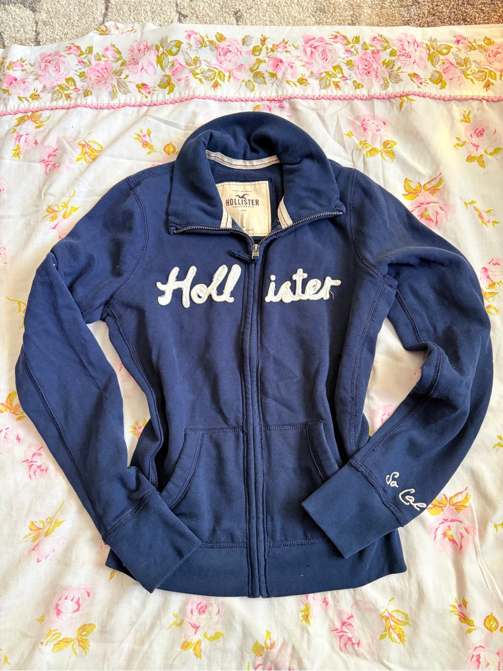 Vintage Hollister Women's Navy Full-Zip Jacket